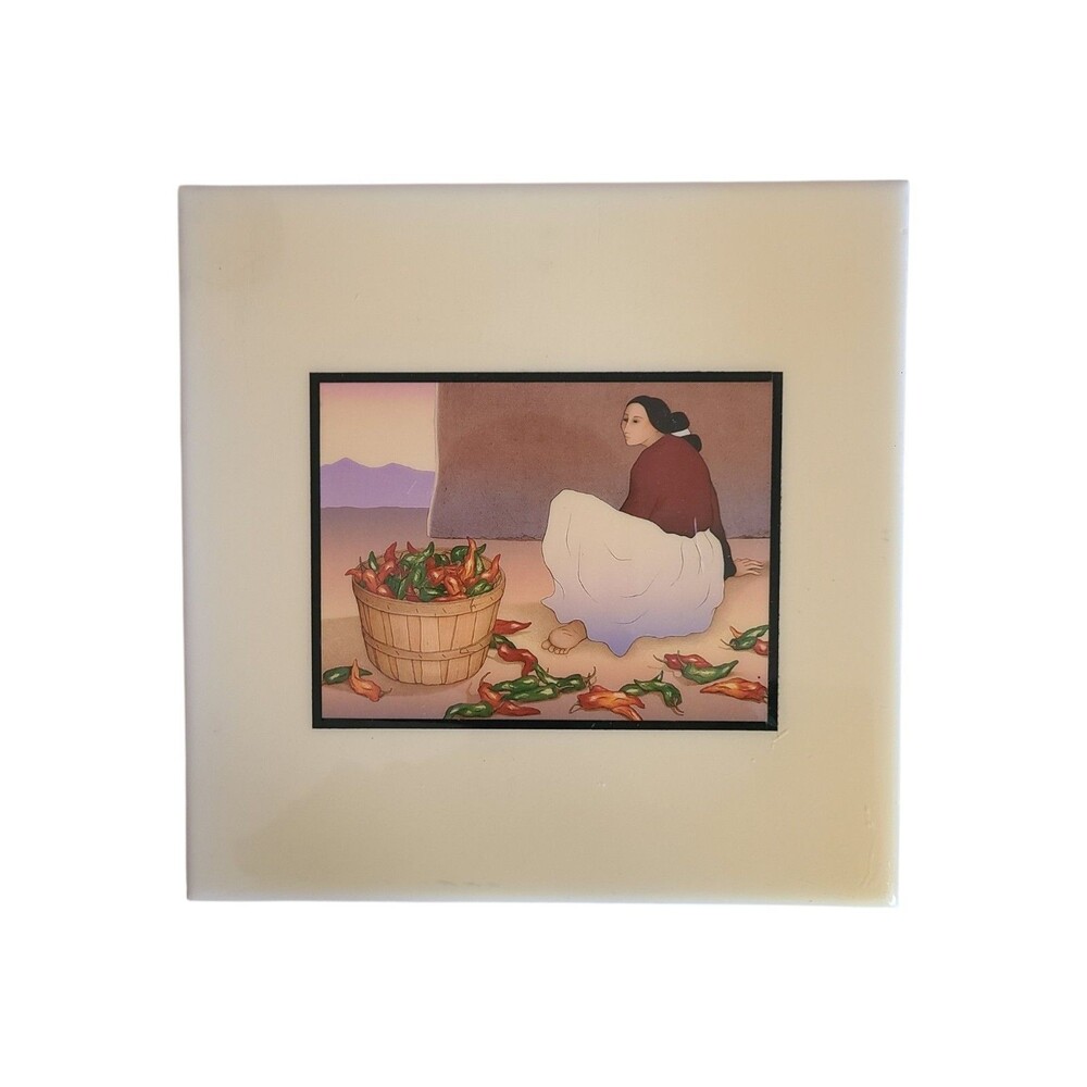 vintage artile “The Chili Picker” by navajo artist R.C Gorman 8”X8” tile